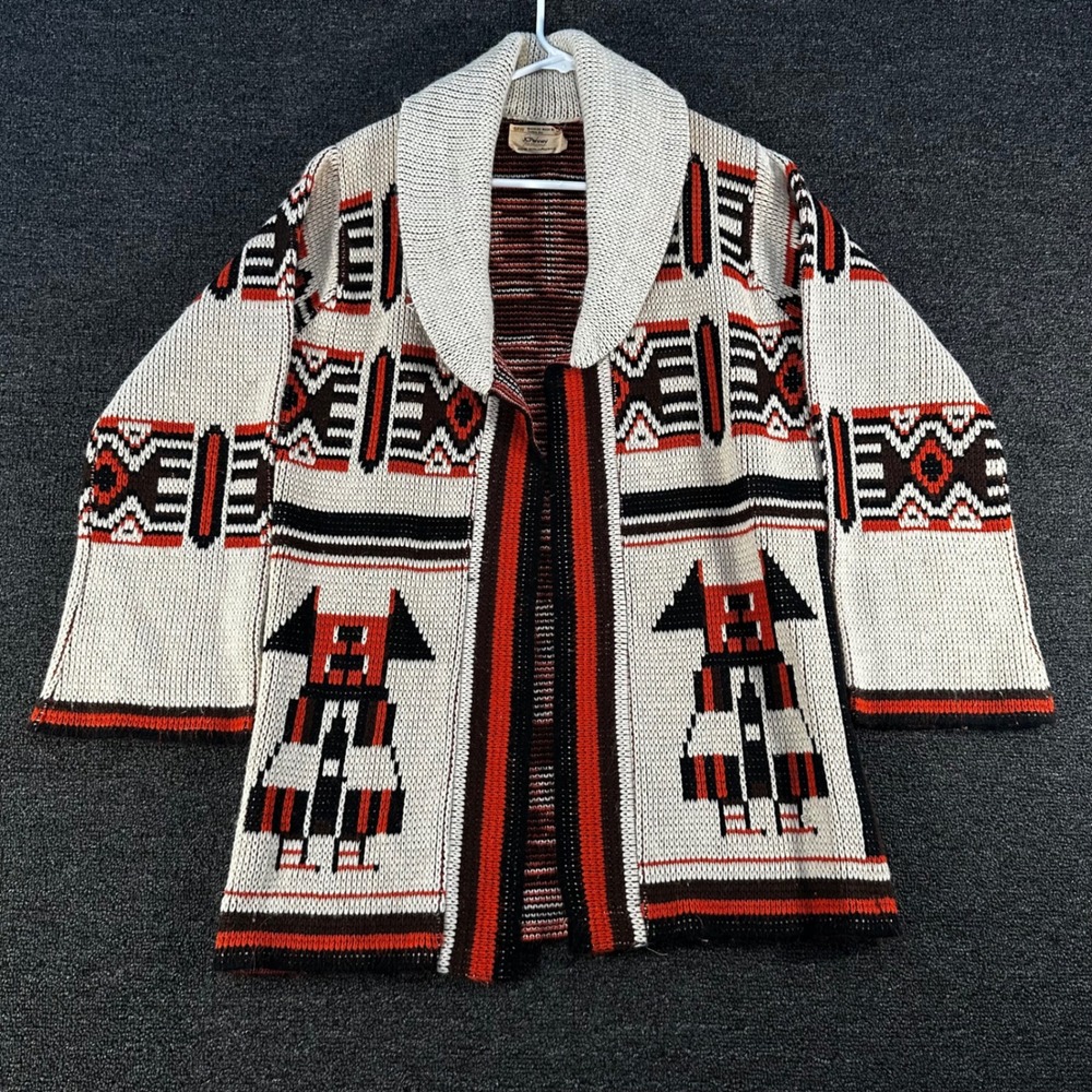 JCPenney Cardigan Unisex M Cream Orange Vintage 60s/70s Thunderbird Southwestern